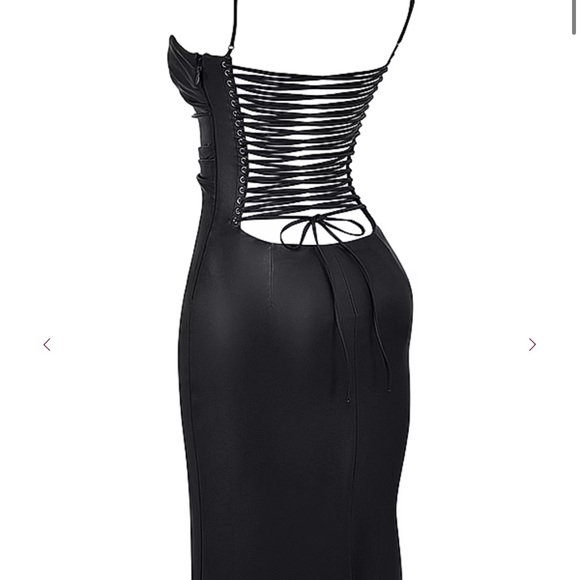 House of CB JALENA Black Vegan Leather Lace Back Dress - Picture 8 of 8